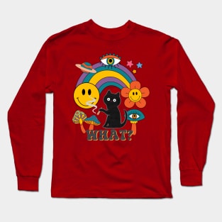 Hippie Cat and Retro Rainbow Long Sleeve T-Shirt